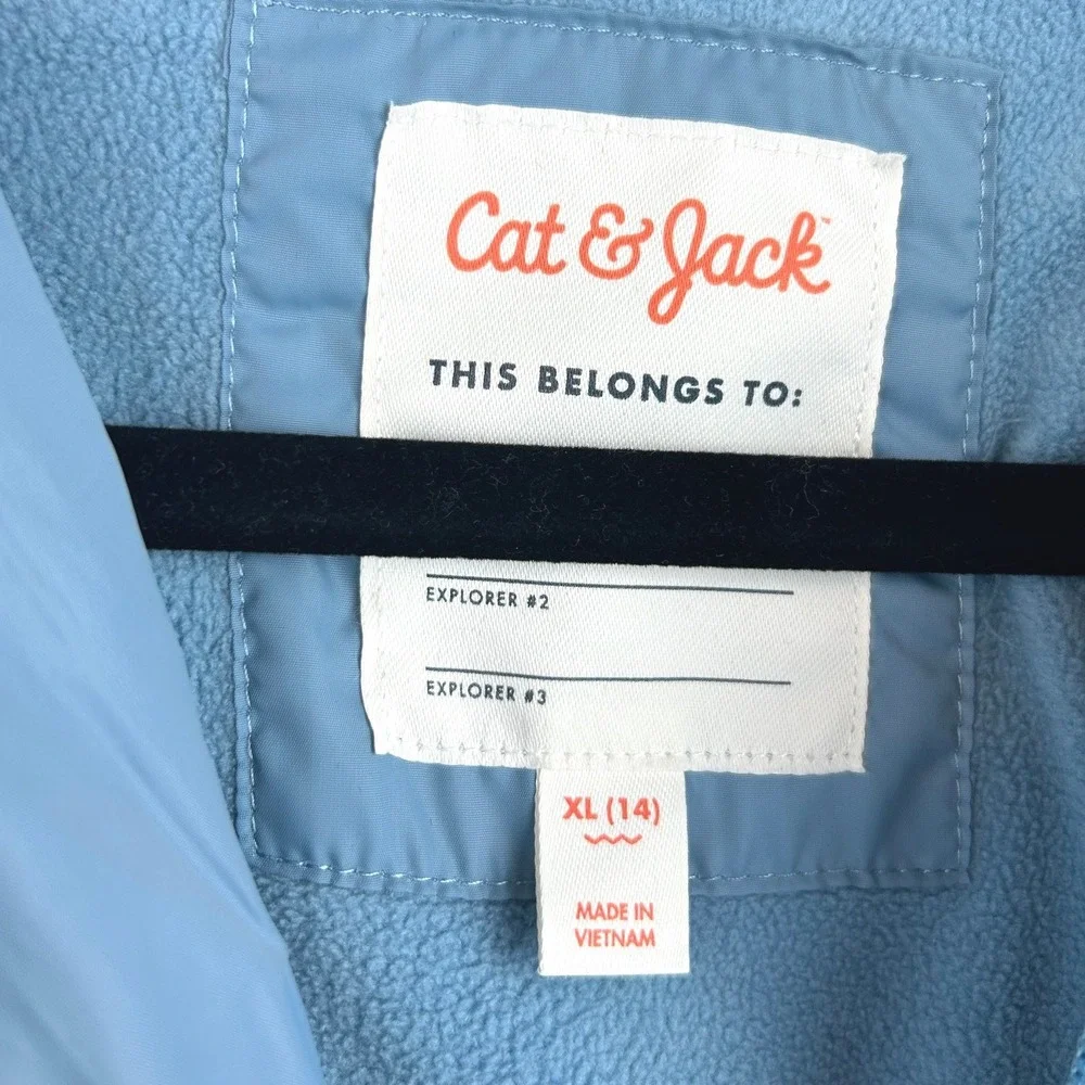 Cat & Jack Kids Light Blue Quilted‎ Puffer Jacket Fleece Lined Hooded XL 14